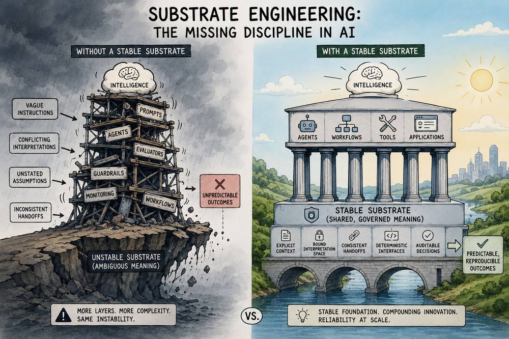 Diagram: substrate engineering, governing the environment decisions run in, not just the models.